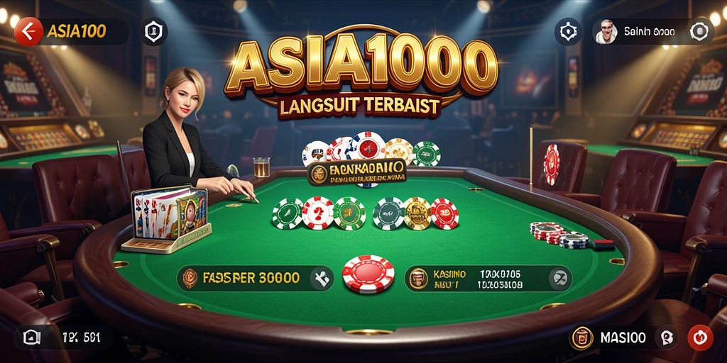 Screenshot dari gameplay ASIA100 yang menunjukkan dealer dan pemain dalam aksi.
