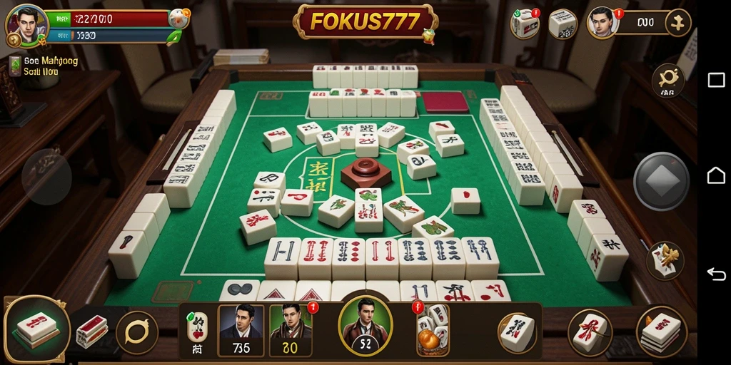 Tangkapan layar utama FOKUS777 menampilkan gameplay Mahjong yang seru.