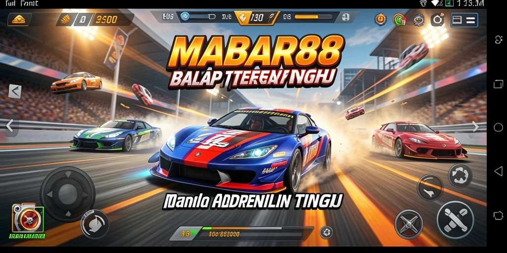 Gameplay MABAR88 menampilkan aksi balap seru dan mobil yang mengesankan.