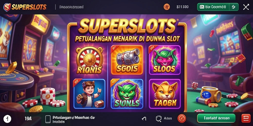 Screenshot menunjukkan aksi seru gameplay SUPERSLOTS dengan tema petualangan.