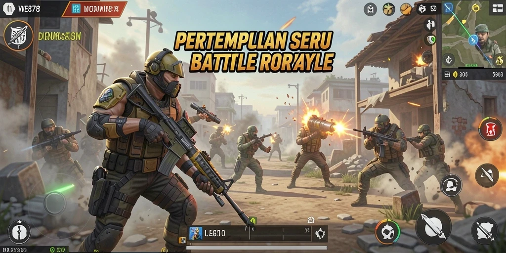 Tangkapan layar WE878 menampilkan aksi pertempuran intens dalam mode Battle Royale.